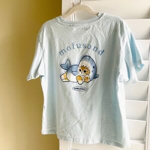 Uniqlo Light Blue 'Mofusand' Shark & Cat Graphic Tee